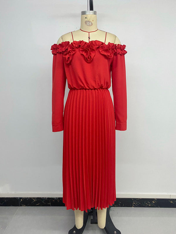 Robe élégante et romantique pour femme, style asymétrique, manches longues, couleur unie, idéale pour un rendez-vous galant. 