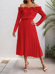 Robe élégante et romantique pour femme, style asymétrique, manches longues, couleur unie, idéale pour un rendez-vous galant. 