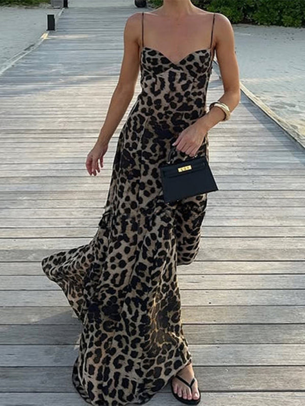 y2k hot girl sling leopard print maxi dress – back view