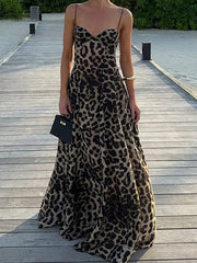 y2k hot girl sling leopard print maxi dress – front view