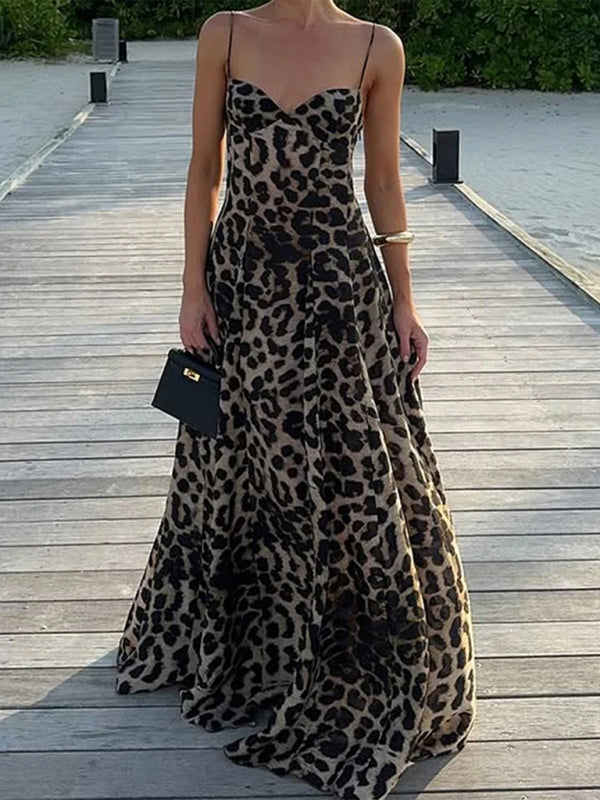 y2k hot girl sling leopard print maxi dress – front view