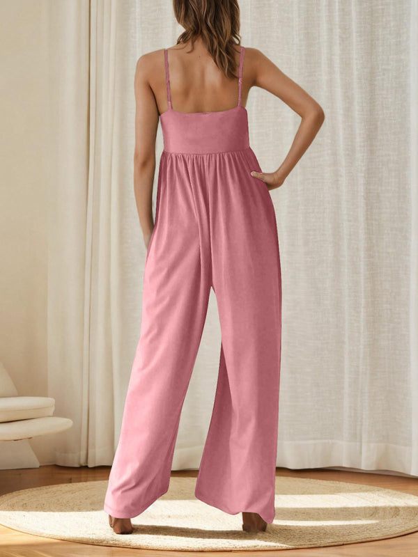 Lässiger, ärmelloser Jumpsuit mit Trägern, eckigem Ausschnitt und weitem Bein für Damen 