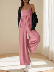 Lässiger, ärmelloser Jumpsuit mit Trägern, eckigem Ausschnitt und weitem Bein für Damen 