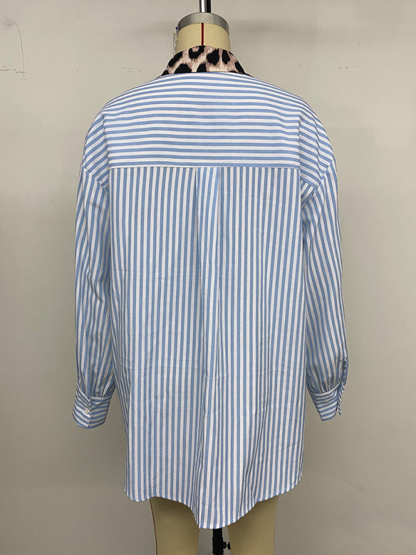 chemise patchwork rayée à imprimé vacances décontractée 