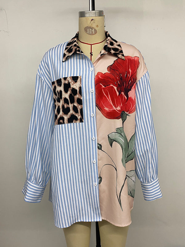 Casual holiday print striped patchwork shirt – side view