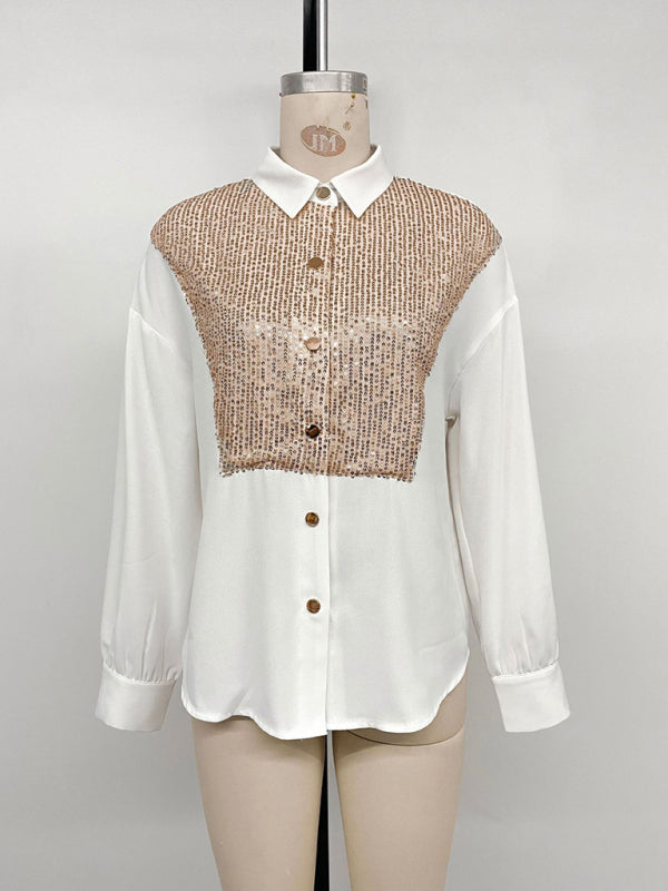 Sequined long-sleeved women's fashionable shirt – side view