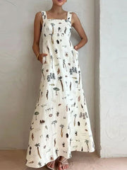 Ärmelloses, gerafftes Trägerkleid für Damen mit Schnürung und sexy Print 