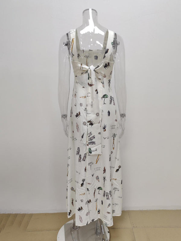 Ärmelloses, gerafftes Trägerkleid für Damen mit Schnürung und sexy Print 