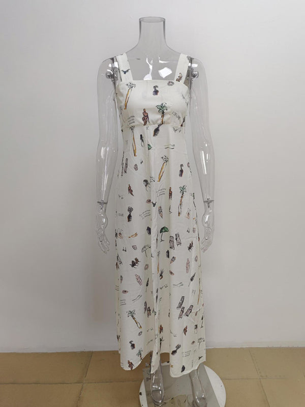 Ärmelloses, gerafftes Trägerkleid für Damen mit Schnürung und sexy Print 
