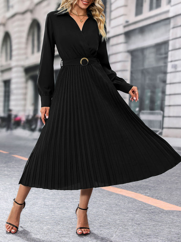 Modisches und schlichtes einfarbiges Kleid mit Reverskragen 