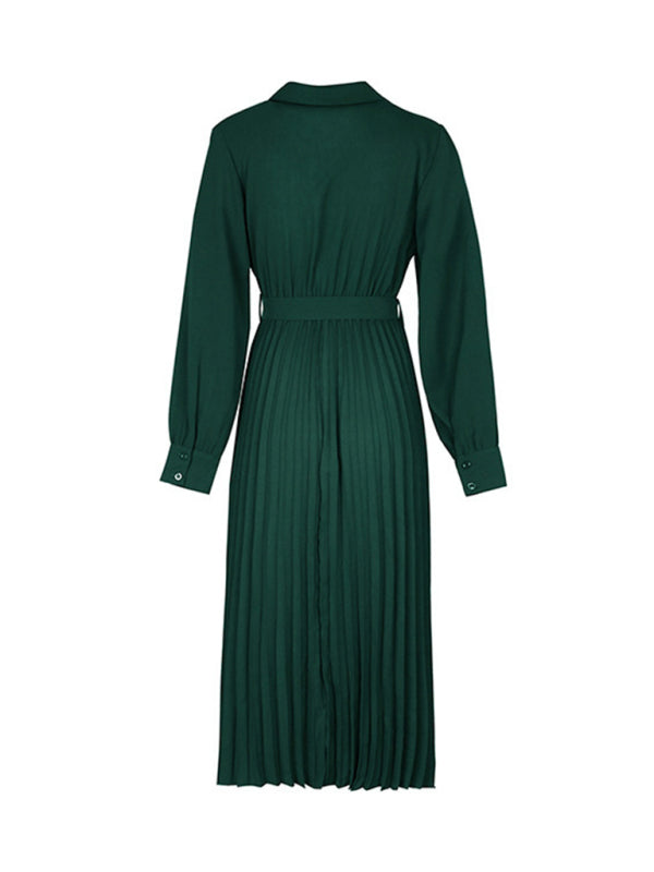 Modisches und schlichtes einfarbiges Kleid mit Reverskragen 