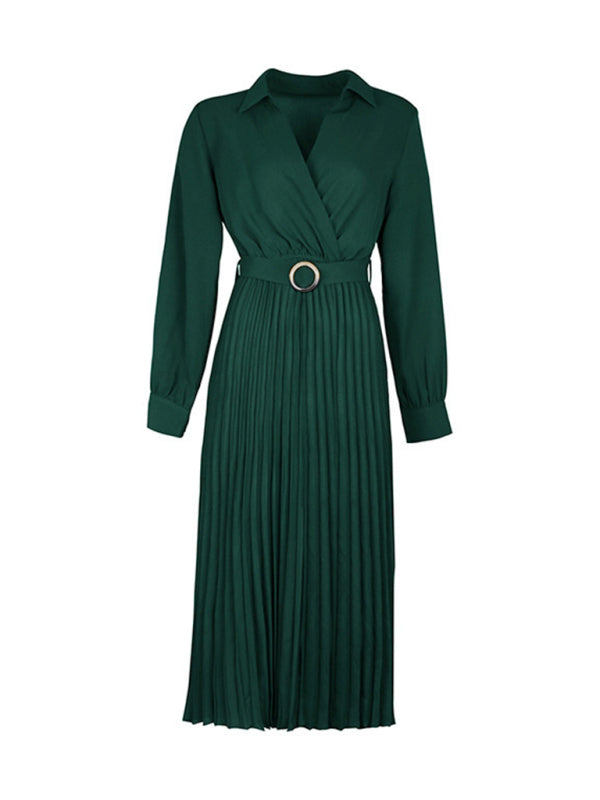Modisches und schlichtes einfarbiges Kleid mit Reverskragen 