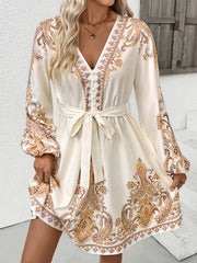 Elegant ethnic retro style V-neck paisley print dress