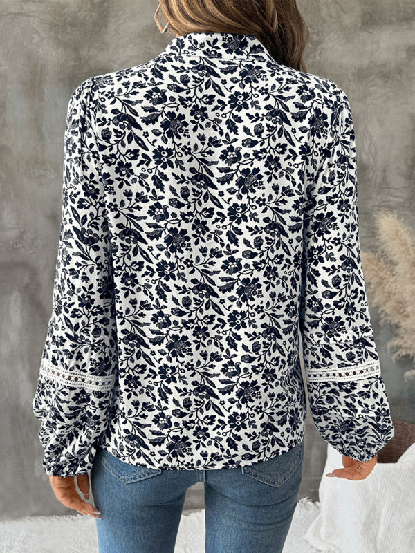 Casual and elegant retro strappy V-neck floral top