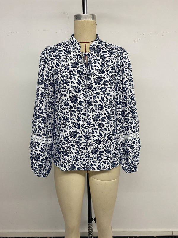 Casual and elegant retro strappy V-neck floral top