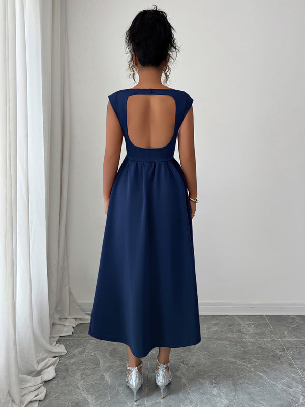 Elegantes, einfarbiges, tailliertes, ärmelloses Maxikleid 