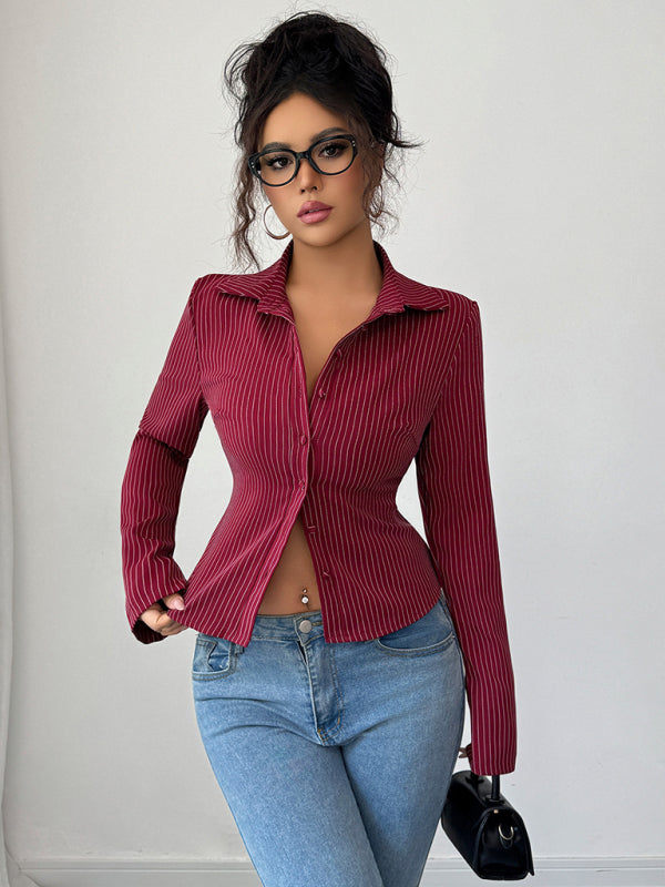 Cardigan à manches longues rayé, simple et haut de gamme, décontracté 