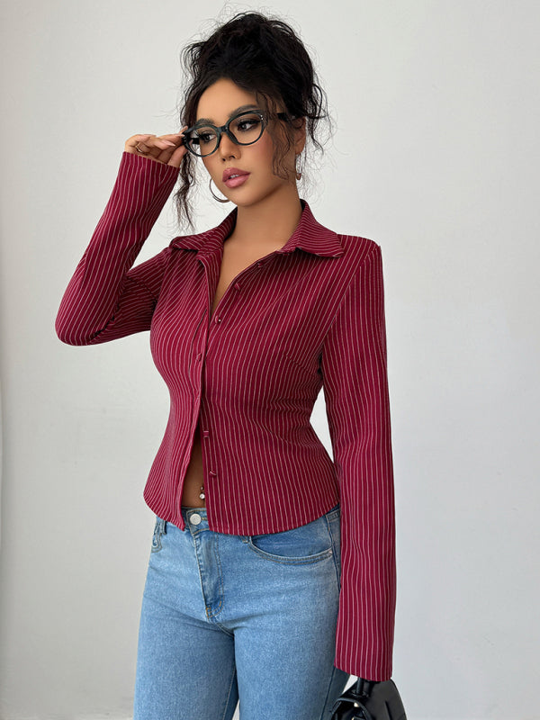Cardigan à manches longues rayé, simple et haut de gamme, décontracté 
