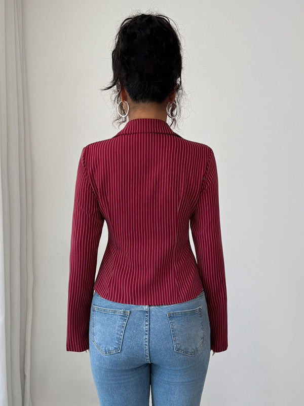 Cardigan à manches longues rayé, simple et haut de gamme, décontracté 
