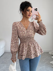 Floral long-sleeved T-shirt with floral waist – front view