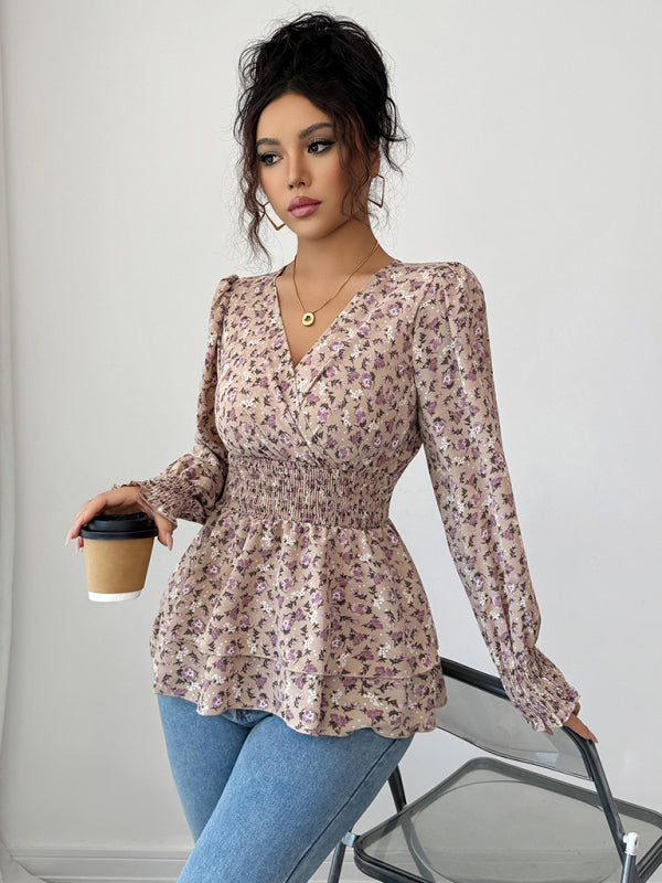 Floral long-sleeved T-shirt with floral waist – side view