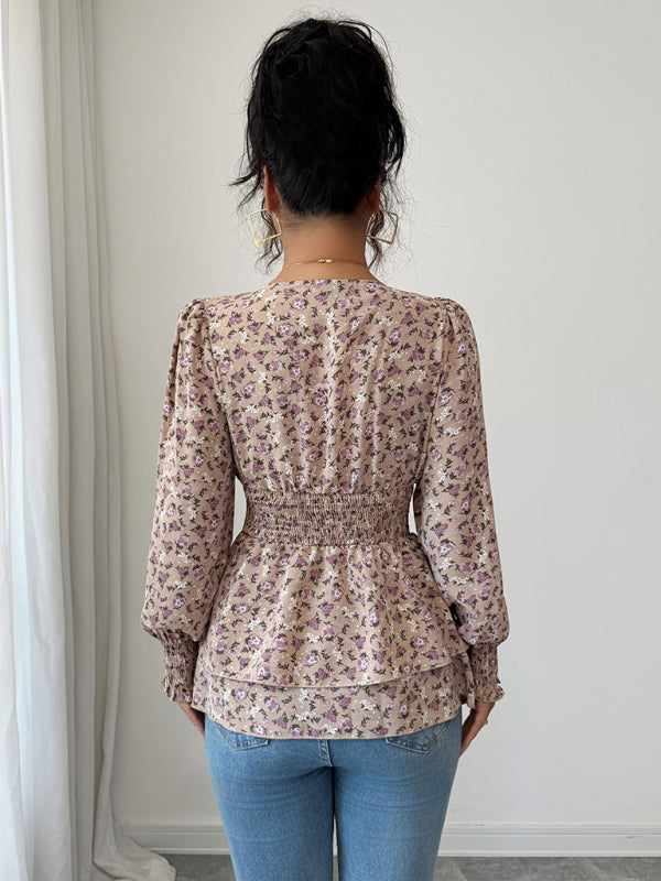 Floral long-sleeved T-shirt with floral waist – back view