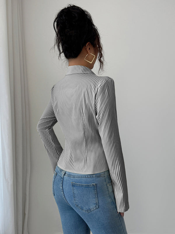 Simple Striped Long Sleeve Button-Down Shirt