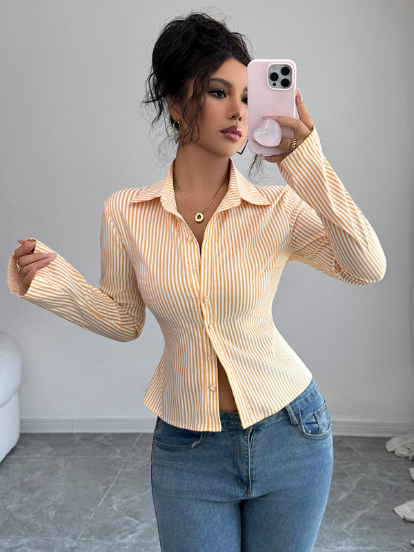 Simple Striped Long Sleeve Button-Down Shirt