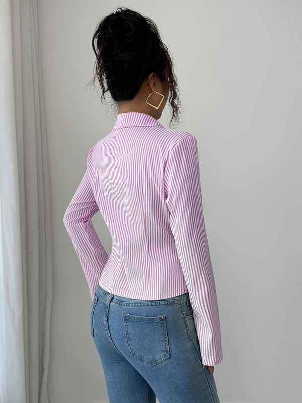 Simple Striped Long Sleeve Button-Down Shirt