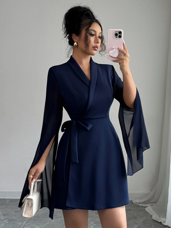 Elegantes, langärmeliges Kleid mit Bindeband 