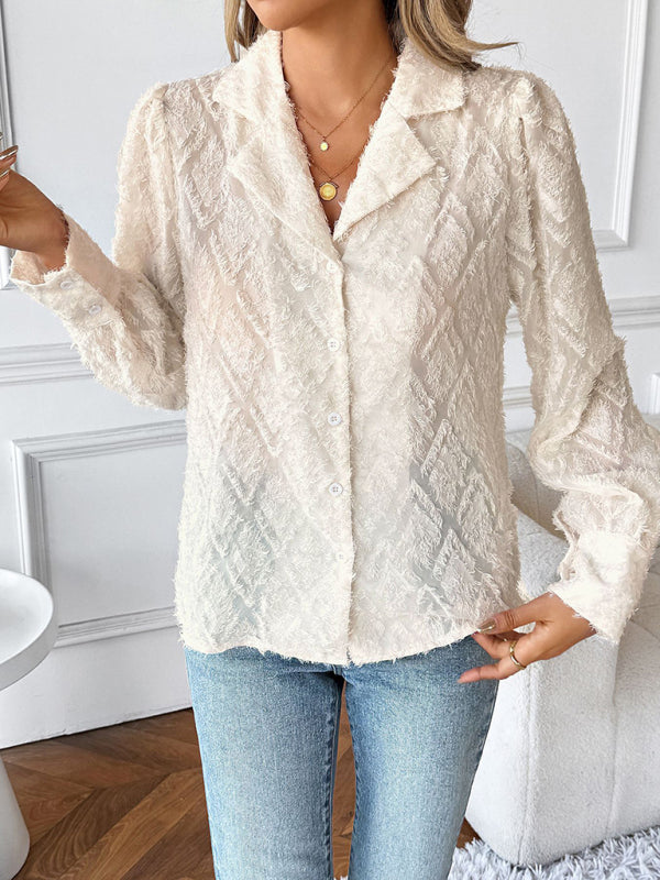 Diamond check suit collar cardigan long-sleeved shirt – side view