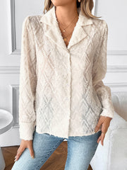 Diamond check suit collar cardigan long-sleeved shirt – front view