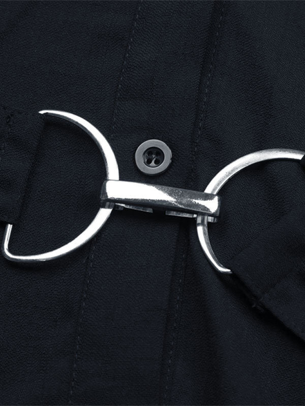 Commuter Style Shirt Dress – decorative buckle belt and button closure detail