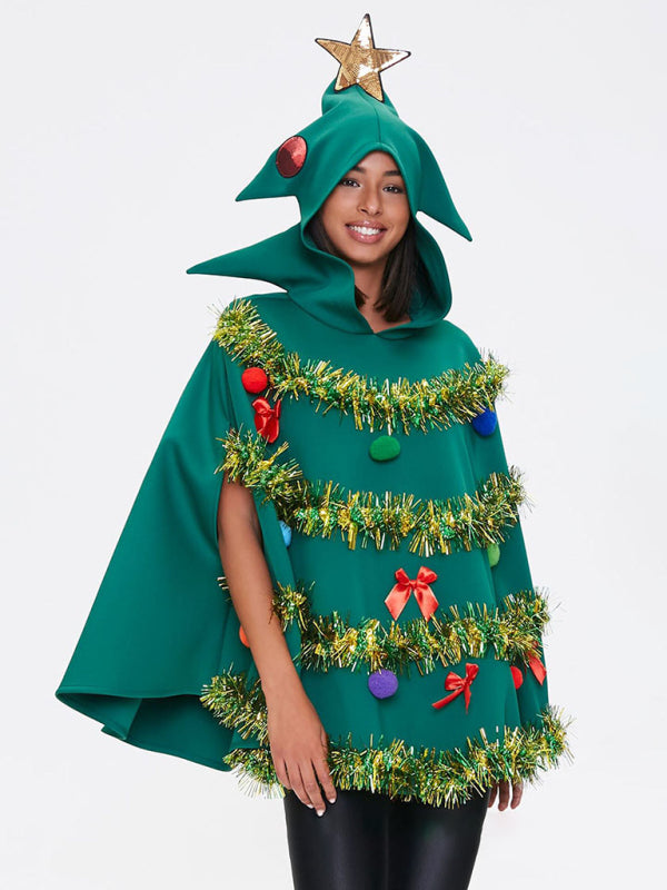 Cape à capuche sapin de Noël pour déguisement de Noël 