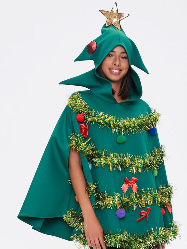 Cape à capuche sapin de Noël pour déguisement de Noël 