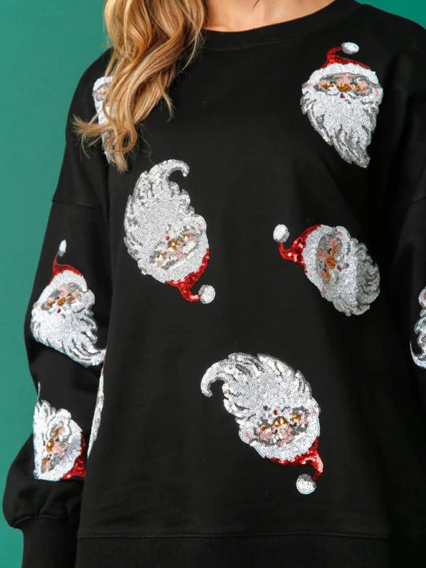 Sequin Santa Patterned Knit Sweatshirt