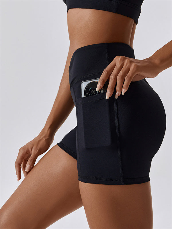 Leggings mit überkreuztem Bund und Hüfttasche für Damen, Sportshorts 