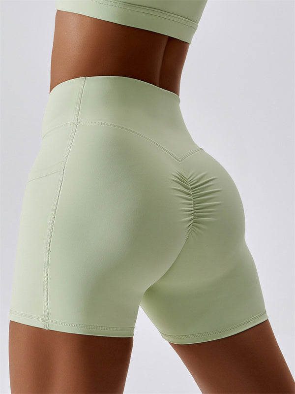 Leggings mit überkreuztem Bund und Hüfttasche für Damen, Sportshorts 