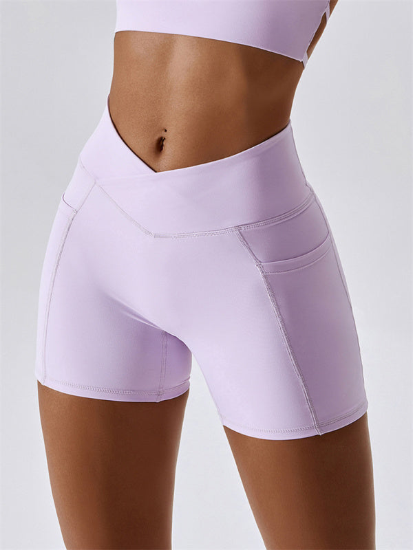 Leggings mit überkreuztem Bund und Hüfttasche für Damen, Sportshorts 