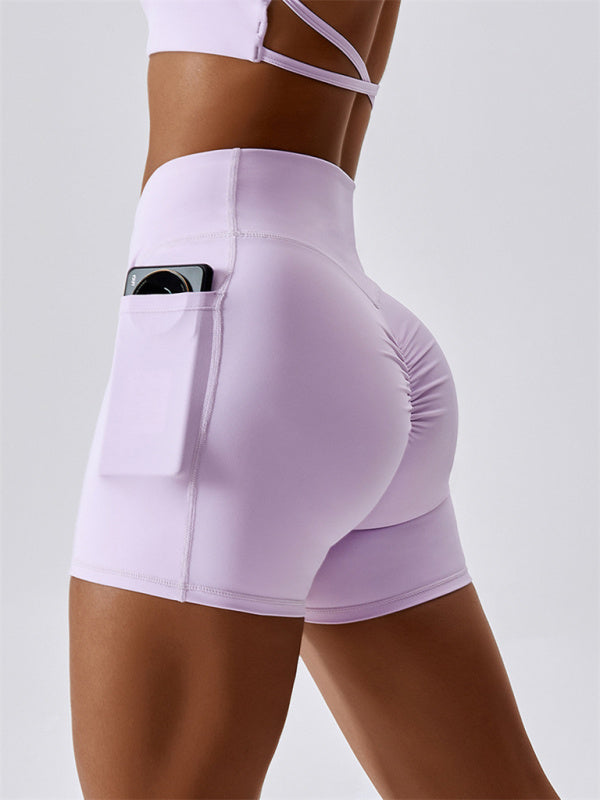Leggings mit überkreuztem Bund und Hüfttasche für Damen, Sportshorts 