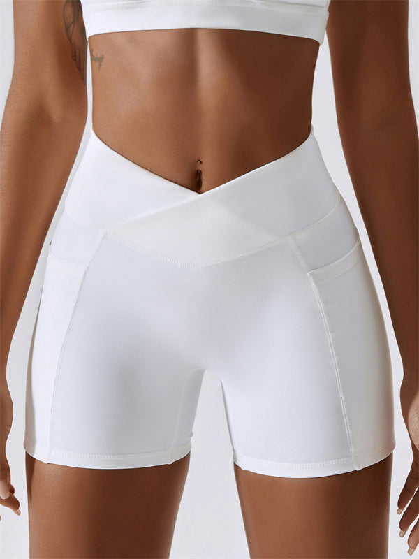 Leggings mit überkreuztem Bund und Hüfttasche für Damen, Sportshorts 