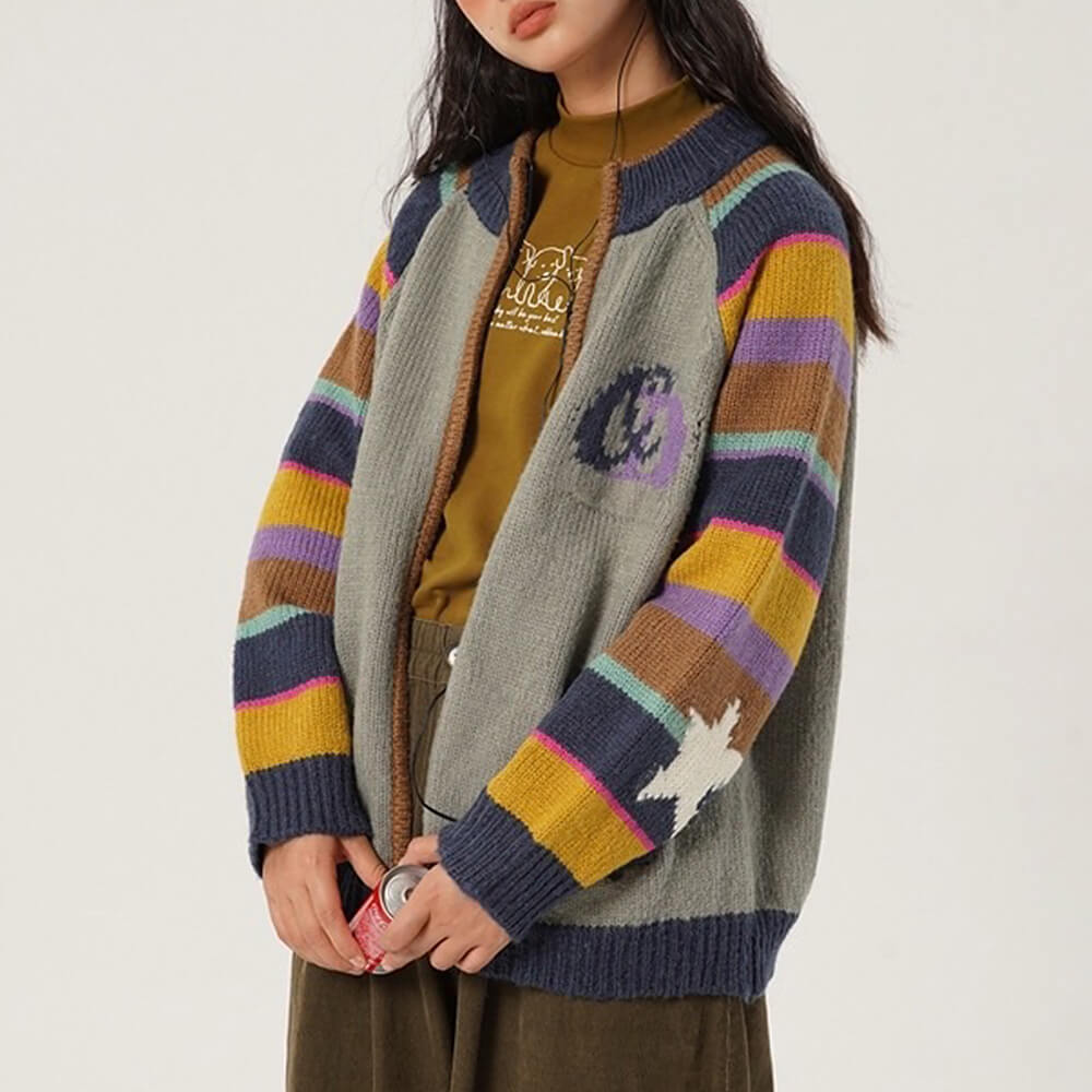 INDIE KID COLORFUL STRIPED SLEEVE ZIP-UP SWEATER