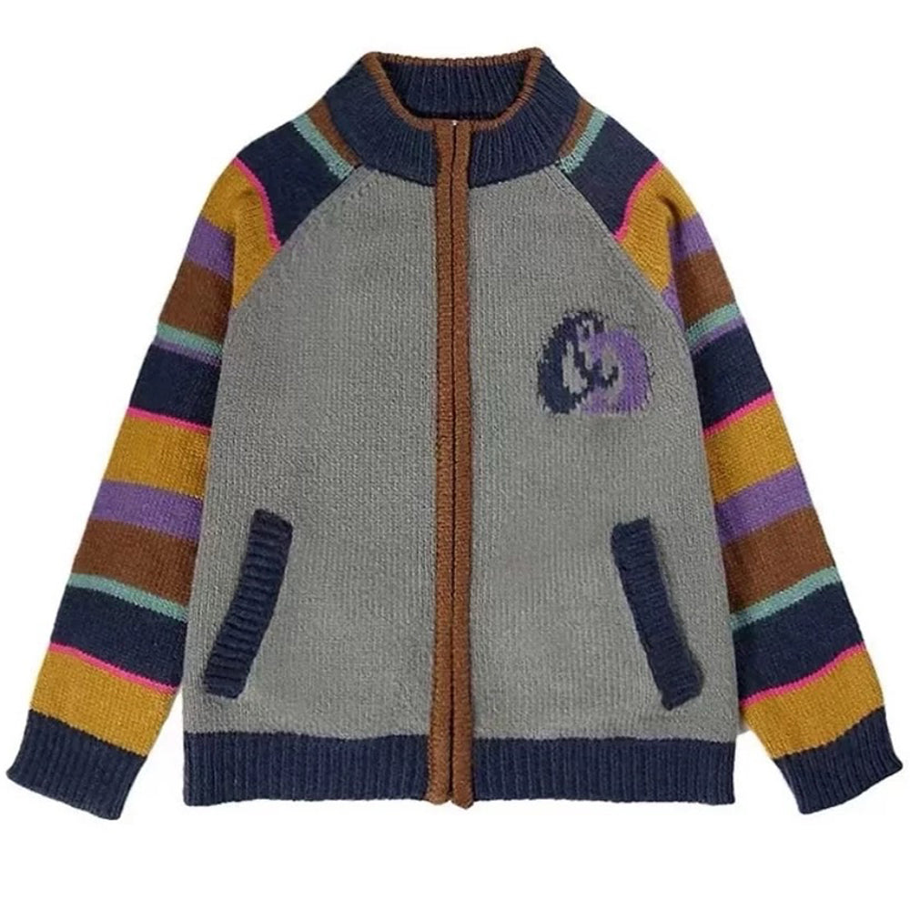 INDIE KID COLORFUL STRIPED SLEEVE ZIP-UP SWEATER