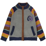 INDIE KID COLORFUL STRIPED SLEEVE ZIP-UP SWEATER