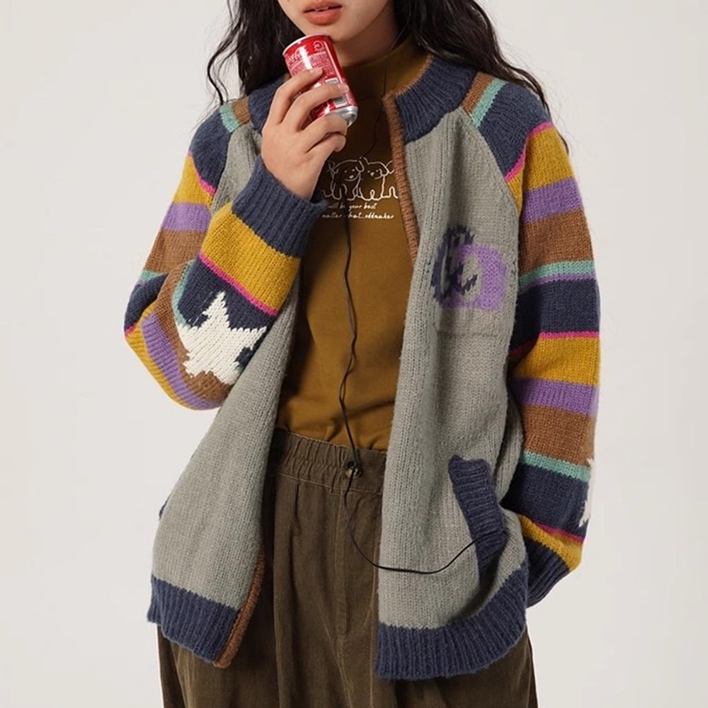 INDIE KID COLORFUL STRIPED SLEEVE ZIP-UP SWEATER