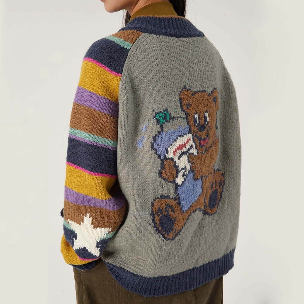INDIE KID COLORFUL STRIPED SLEEVE ZIP-UP SWEATER