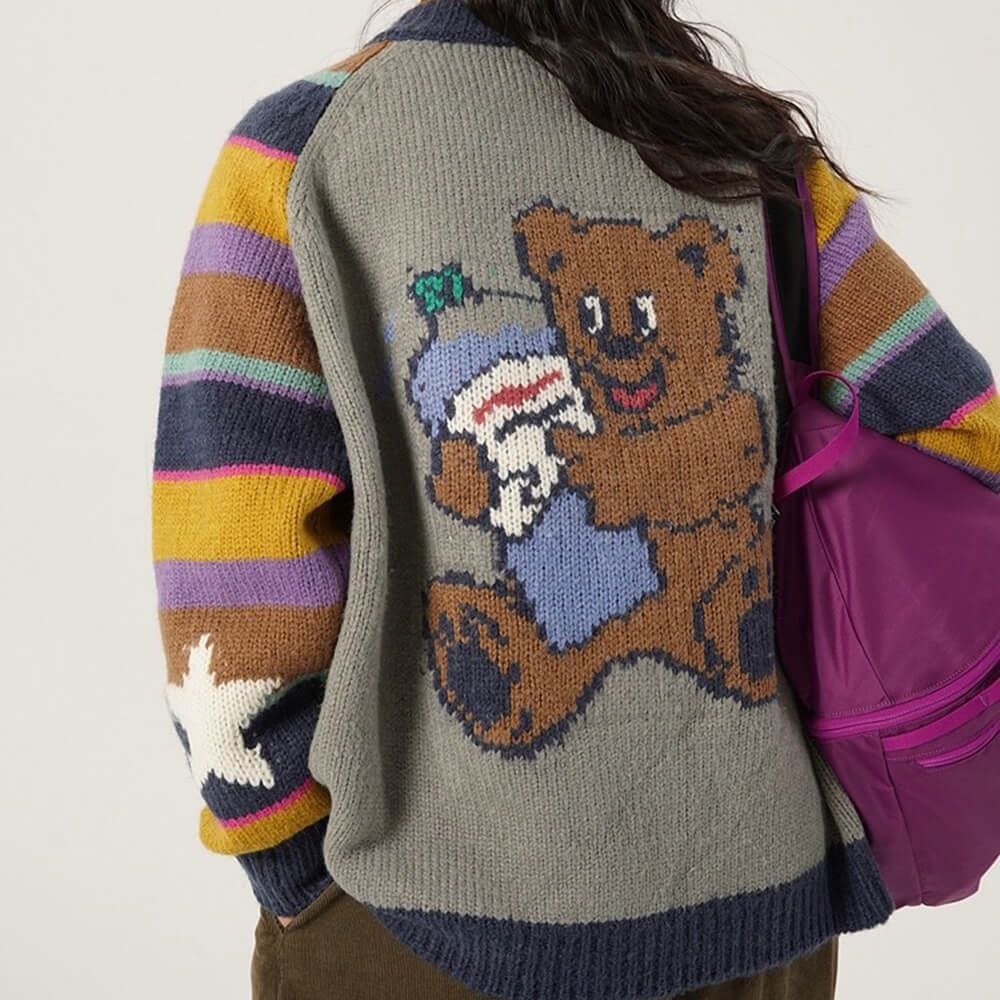 INDIE KID COLORFUL STRIPED SLEEVE ZIP-UP SWEATER