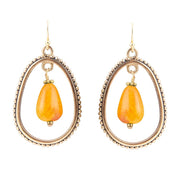 Inline Orange Jade Drop Golden Earrings