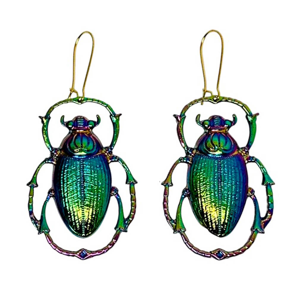 IRIDESCENT BEETLE EARRINGS: JEWEL BEETLE IRIDESCENT BEETLE EARRINGS