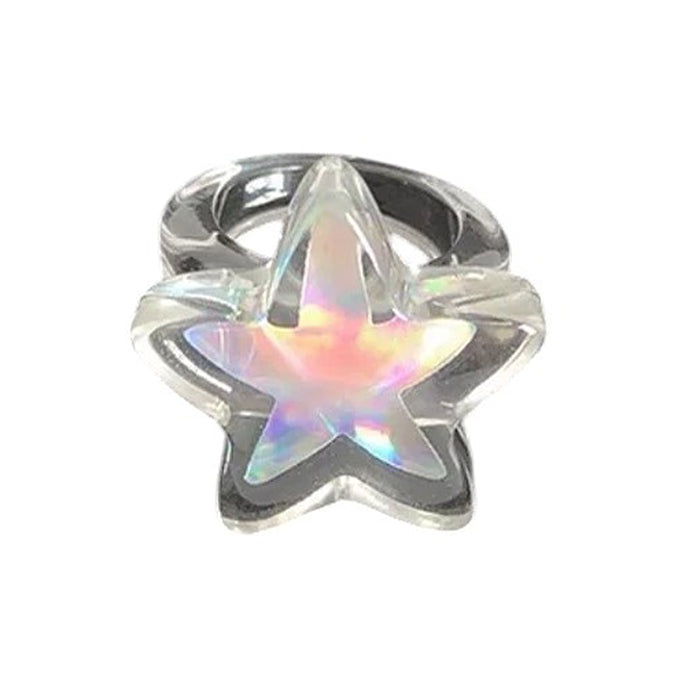 IRIDESCENT STAR RING ADJUSTABLE HOLOGRAPHIC STAR